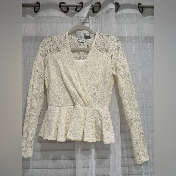 BEBE Peplum Long Sleeve Lace Top - Picture 6 of 8